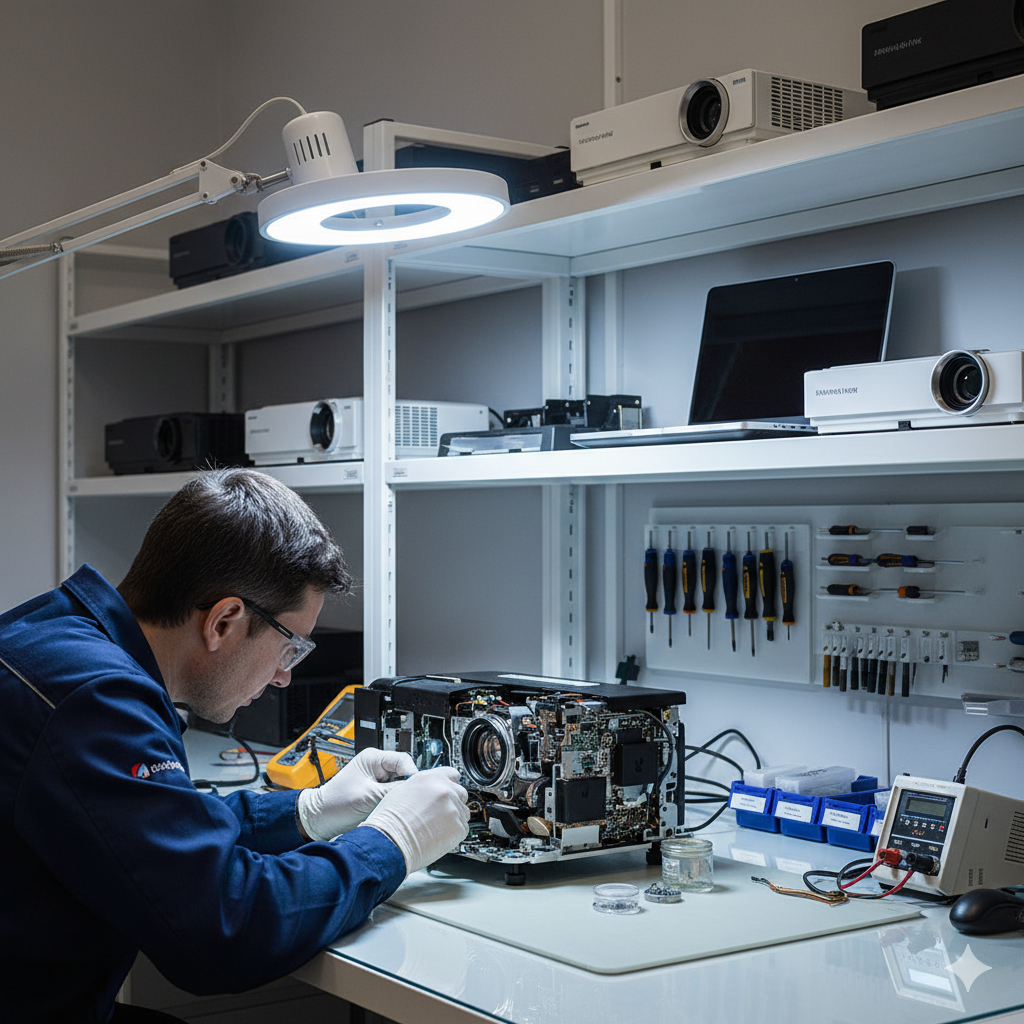 Technik serwisu naprawprojektor.pl diagnozuje projektor